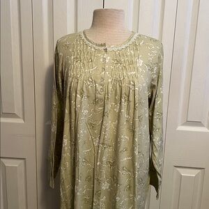 Elegant Charter Club Green Floral Print Women's Maxi Nightgown Size Large